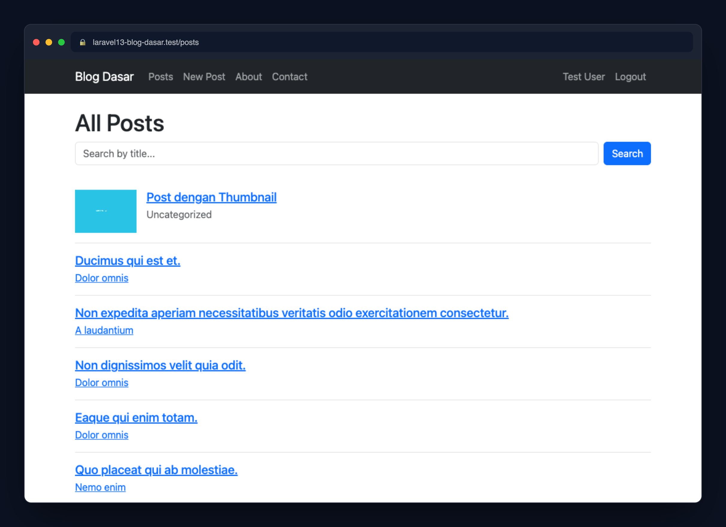 Screenshot: Tampilan akhir aplikasi Blog Dasar sebagai admin yang sudah login.