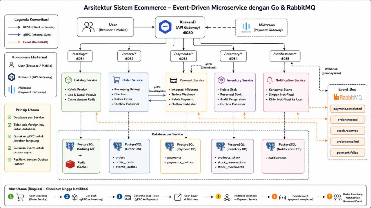 Arsitektur Sistem Ecommerce - Event-Driven Microservice dengan Go dan RabbitMQ