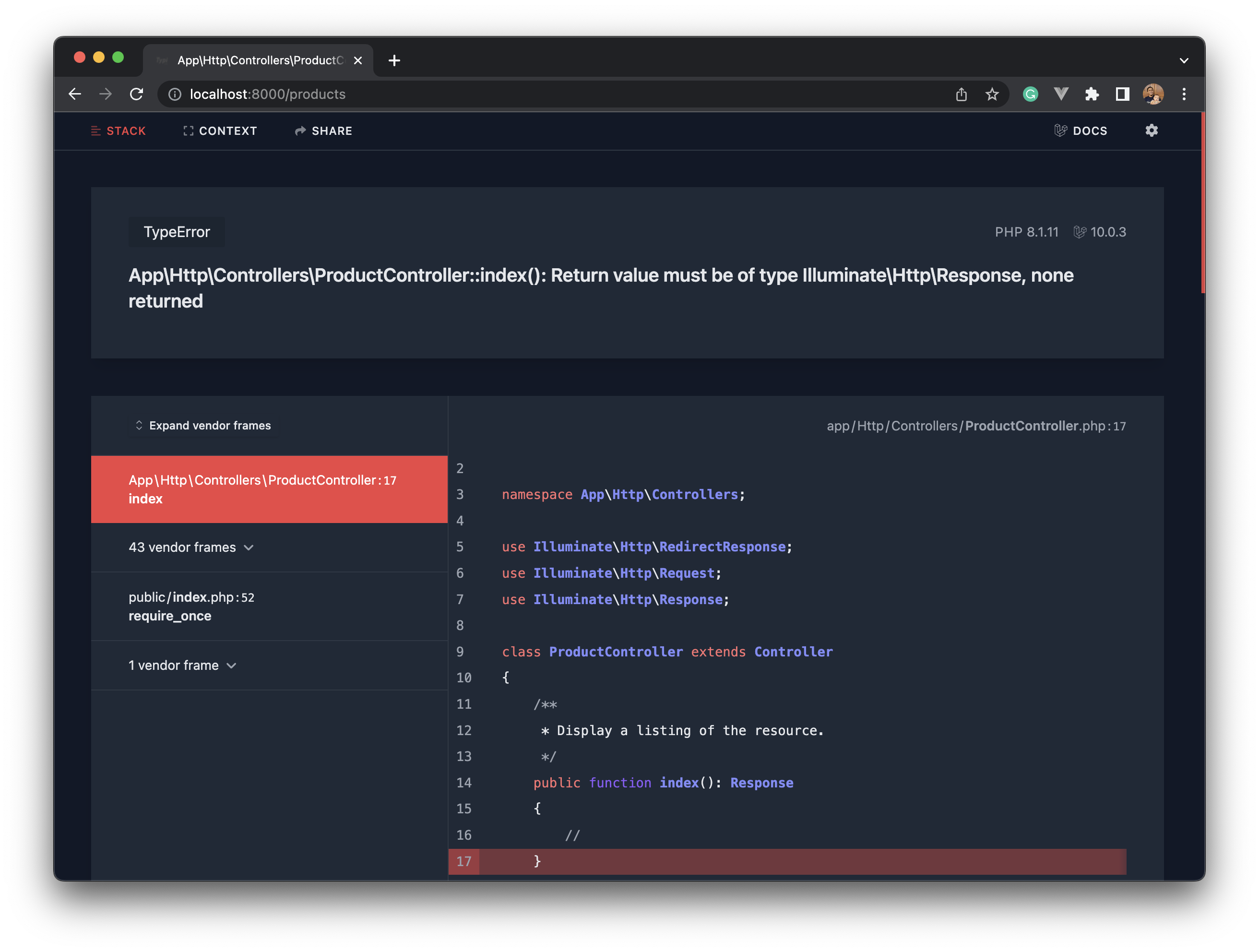 Laravel Tips - Mengatasi Error Laravel 10 Return value must be of type Illuminate\Http\Response, none returned
